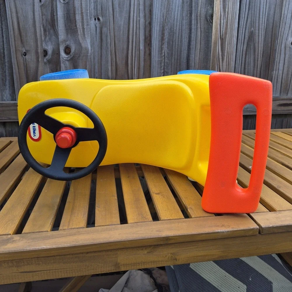 Vintage  Little Tikes yellow race car Ride On Push Toy Roadster Made In USA